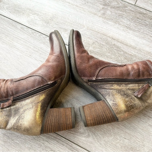 MJUS Metallic Leather Mixed Media Distressed Leather  Heeled Boots - Picture 10 of 15